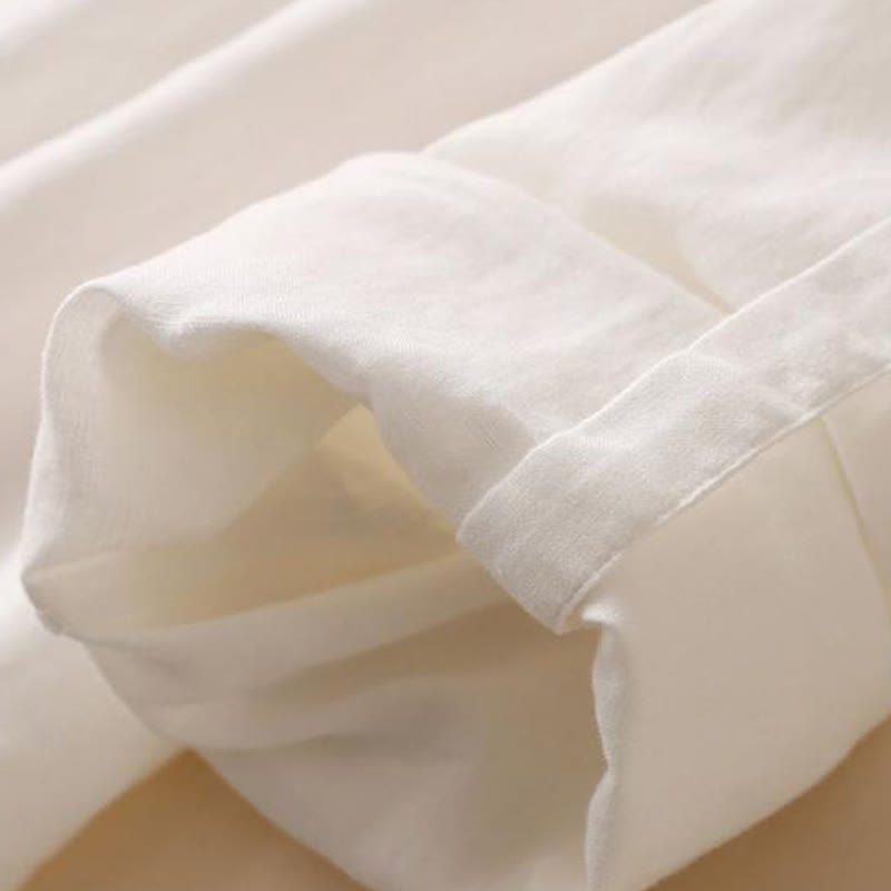 Buddha Stones Buttons Design Plain Long Sleeve Stand Collar Cotton Linen Midi Dress With Pockets