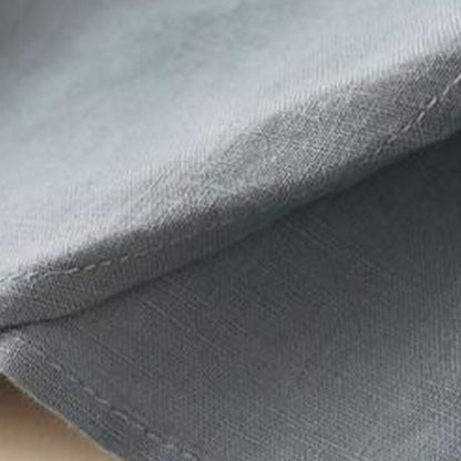 Buddha Stones Buttons Design Plain Long Sleeve Stand Collar Cotton Linen Midi Dress With Pockets