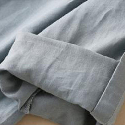 Buddha Stones Buttons Design Plain Long Sleeve Stand Collar Cotton Linen Midi Dress With Pockets