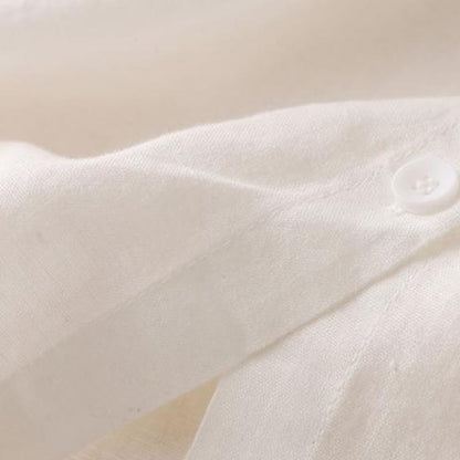 Buddha Stones Buttons Design Plain Long Sleeve Stand Collar Cotton Linen Midi Dress With Pockets