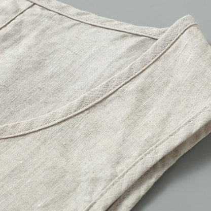 Buddha Stones Summer Solid Color Side Slit Design Sleeveless Men's Linen Vest