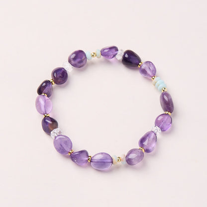 Buddha Stones Natural Irregular Amethyst Shoushan Stone White Crystal Healing Bracelet
