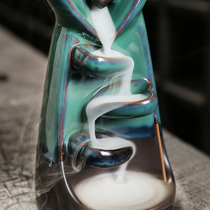 Buddha Stones Lovers Couple Embrace Love Ceramic Backflow Smoke Fountain Healing Incense Burner Decoration