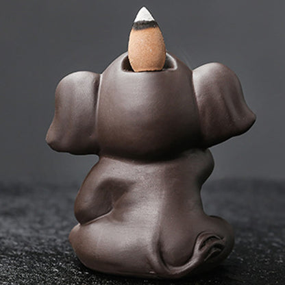 Buddha Stones Cute Elephant Purple Clay Backflow Smoke Fountain Peace Healing Incense Burner Decoration