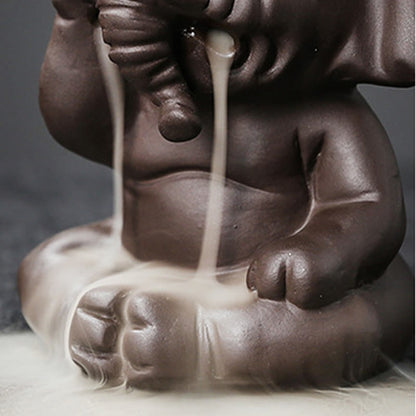 Buddha Stones Cute Elephant Purple Clay Backflow Smoke Fountain Peace Healing Incense Burner Decoration
