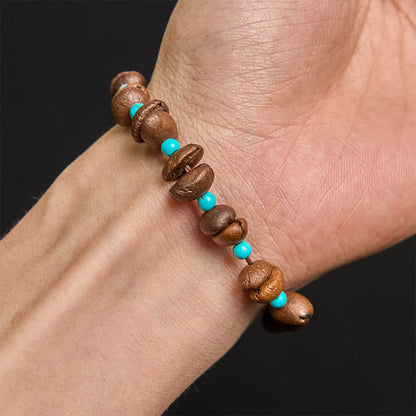 Buddha Stones Handmade Natural Coffee Beans Turquoise Beads Bracelet