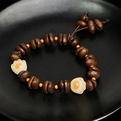 Buddha Stones Handmade Natural Coffee Beans Cat Head Bodhi Seed Claw Paw Peace Bracelet