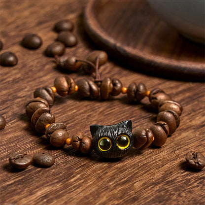 Buddha Stones Handmade Natural Coffee Beans Cat Head Bodhi Seed Claw Paw Peace Bracelet