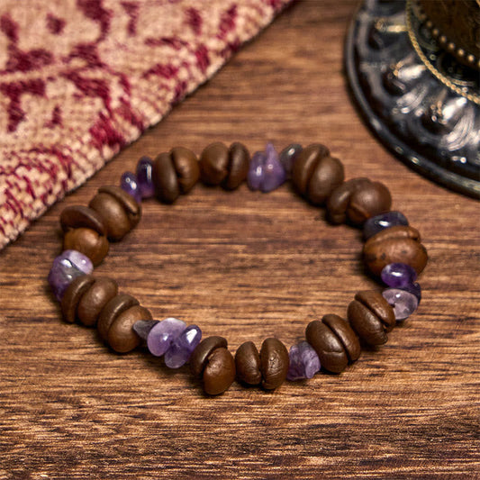 Buddha Stones Handmade Natural Coffee Beans Amethyst Citrine Amazonite Irregular Crystal Bracelet