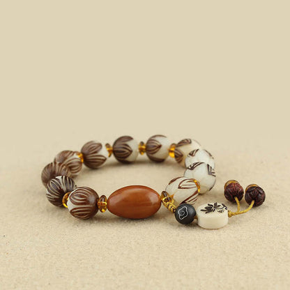 Buddha Stones Tibetan Mala White Bodhi Seed Peace Bracelet