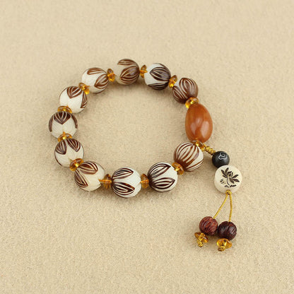 Buddha Stones Tibetan Mala White Bodhi Seed Peace Bracelet