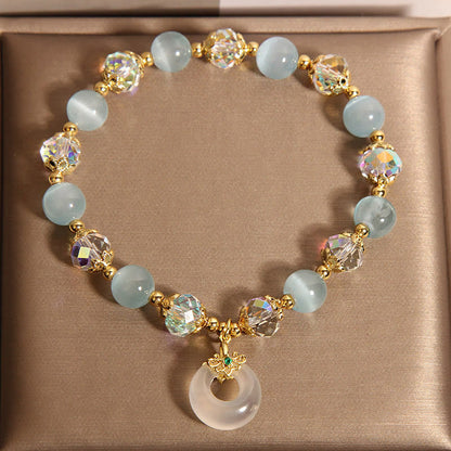 Buddha Stones Blue Cat's Eye White Crystal Peace Buckle Meaning Balance Bracelet