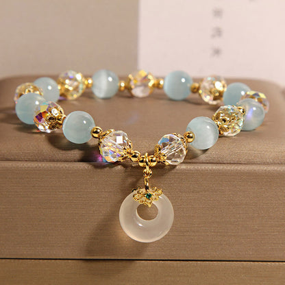 Buddha Stones Blue Cat's Eye White Crystal Peace Buckle Meaning Balance Bracelet