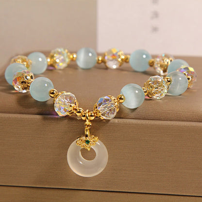 Buddha Stones Blue Cat's Eye White Crystal Peace Buckle Meaning Balance Bracelet