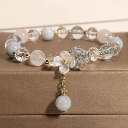 Buddha Stones Aquamarine Yellow Cat's Eye Stone Flower Peace Bracelet