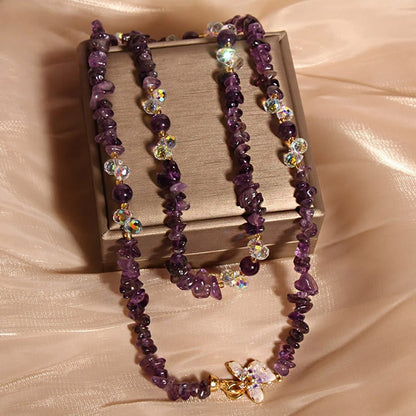 Buddha Stones Butterfly Flower Amethyst Strawberry Quartz Balance Necklace Pendant