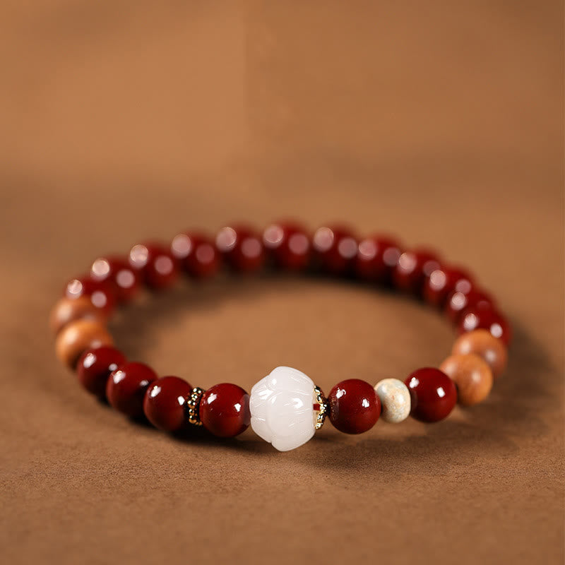 Buddha Stones Cinnabar Wood Beads Lotus Fu Character Blessing Bracelet