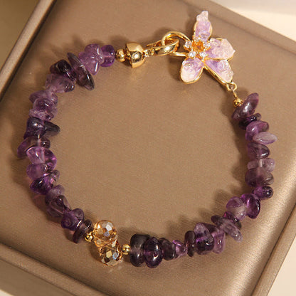 Buddha Stones Natural Irregular Gravel Amethyst Blue Crystal Wisteria Balance Bracelet