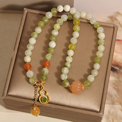 Buddha Stones Double Wrap Gourd Pumpkin Green Grape Serpentine Jade Luck Bracelet