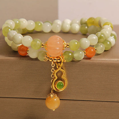 Buddha Stones Double Wrap Gourd Pumpkin Green Grape Serpentine Jade Luck Bracelet