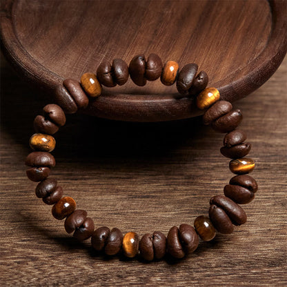 Buddha Stones Natural Coffee Beans Tiger Eye Grey Jasper Lava Rock Beads Bracelet