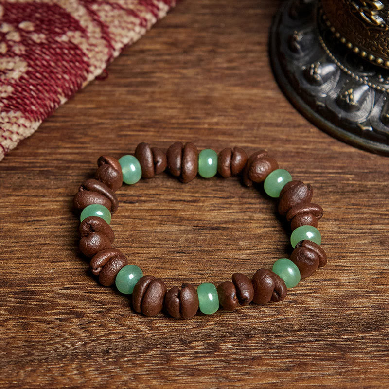 Buddha Stones Natural Coffee Beans Green Aventurine Huanglong Jade Beads Bracelet