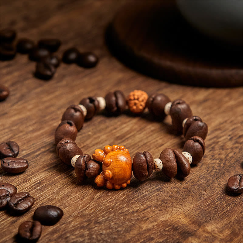 Buddha Stones Handmade Crab Copper Coins Coffee Beans Wenge Wood Bracelet