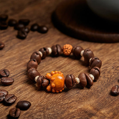 Buddha Stones Handmade Crab Copper Coins Coffee Beans Wenge Wood Bracelet