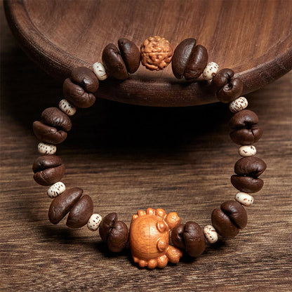 Buddha Stones Handmade Crab Copper Coins Coffee Beans Wenge Wood Bracelet