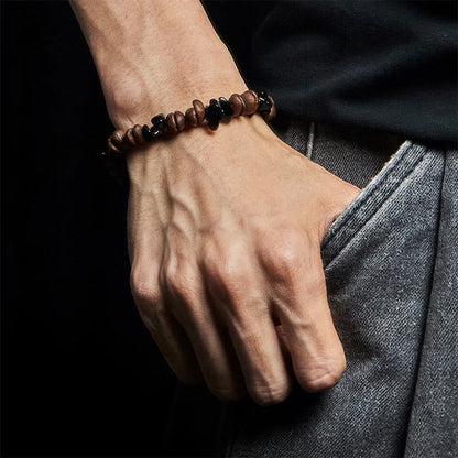 Buddha Stones Natural Coffee Beans Black Obsidian Rutilated Quartz Strength Bracelet