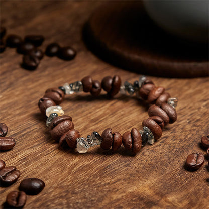 Buddha Stones Natural Coffee Beans Black Obsidian Rutilated Quartz Strength Bracelet