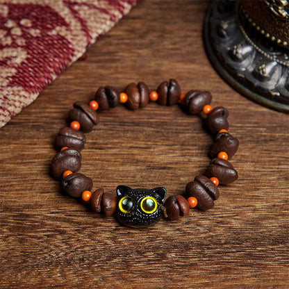 Buddha Stones Natural Cute Cat Coffee Beans Bracelet
