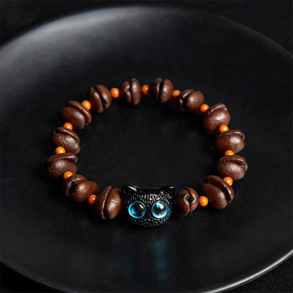 Buddha Stones Natural Cute Cat Coffee Beans Bracelet