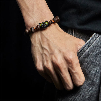 Buddha Stones Natural Cute Cat Coffee Beans Bracelet