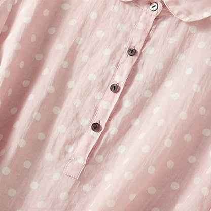 Buddha Stones Spring Polka Dot Button Stand Collar Polyester Midi Dress With Pockets