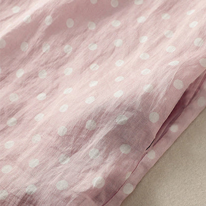 Buddha Stones Spring Polka Dot Button Stand Collar Polyester Midi Dress With Pockets