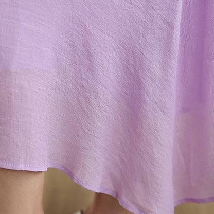 Buddha Stones Casual Plain Frog-Button Crew Neck Three Quarter Sleeve Cotton Midi Dress