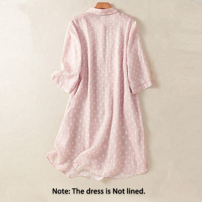 Buddha Stones Spring Polka Dot Button Stand Collar Polyester Midi Dress With Pockets