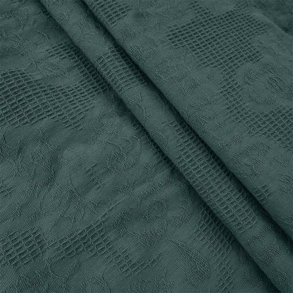 Buddha Stones Summer Jacquard Drawstring Pleated Design Cotton Linen Midi Dress With Pockets