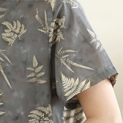Buddha Stones Retro DarkGray Chinese Frog-Button Cotton Cheongsam Midi Dress With Pockets
