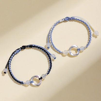 Buddha Stones 925 Sterling Silver Mobius White Agate Bead Braided String Protection Bracelet