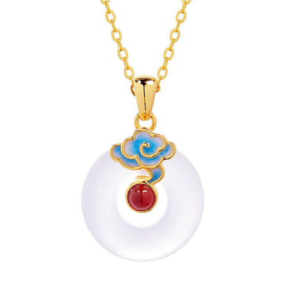 Buddha Stones 925 Sterling Silver Peace Buckle Cloud Chalcedony Necklace Harmony Pendant