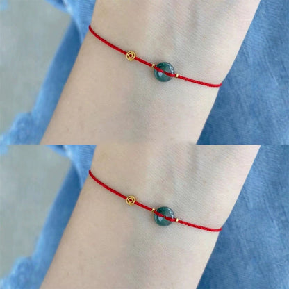 Buddha Stones Peace Buckle Copper Coins Jade Red String Connection Bracelet Anklet