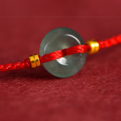 Buddha Stones Peace Buckle Copper Coins Jade Red String Connection Bracelet Anklet