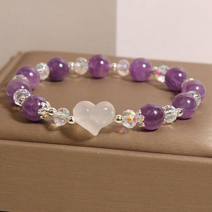 Buddha Stones Heart Amethyst White Agate Balance Bracelet
