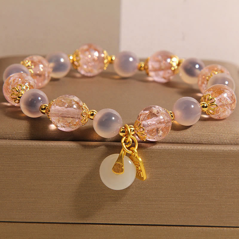 Buddha Stones Fu Character Peace Buckle Liuli Candy Agate Healing Bracelet