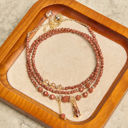 Buddha Stones Natural 2mm Goldstone Beads Positive Multi Layer Bracelet