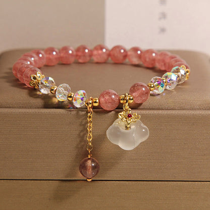 Buddha Stones Auspicious Clouds Strawberry Quartz White Agate White Crystal Positive Bracelet