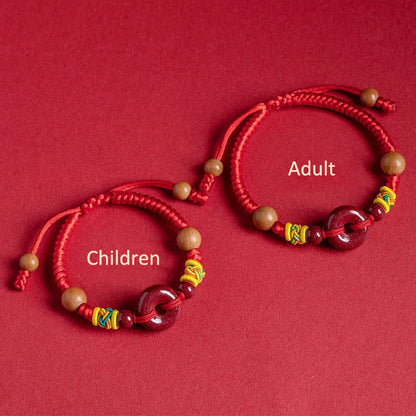Buddha Stones Red String Peach Wood Peace Buckle Cinnabar Protection Adult Kid Bracelet