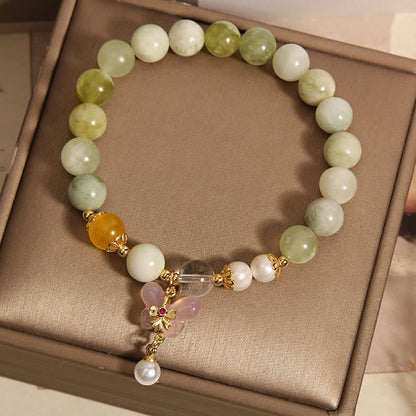 Buddha Stones Natural Butterfly Serpentine Jade Yanyuan Agate Luck Bracelet